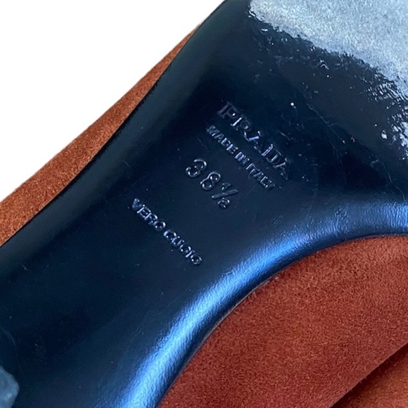 Prada Suede Kitten Heel Pointed Toe Pumps Orange 38.5 8.5 - Picture 8 of 9